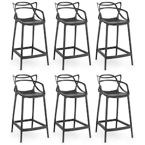 Kit 6 Banquetas Média Allegra 66cm Design Cozinha/bancada - Preto