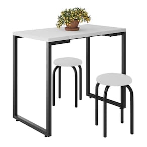 Mesa De Cozinha Bistrô Porto Branco 90cm Com 2 Banquetas Industriais Maviê Branco/preto - Mpozenato