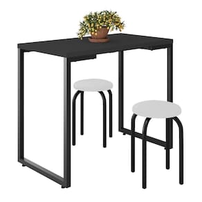 Mesa De Cozinha Bistrô Porto Preto 90cm Com 2 Banquetas Industriais Maviê Branco/preto - Mpozenato