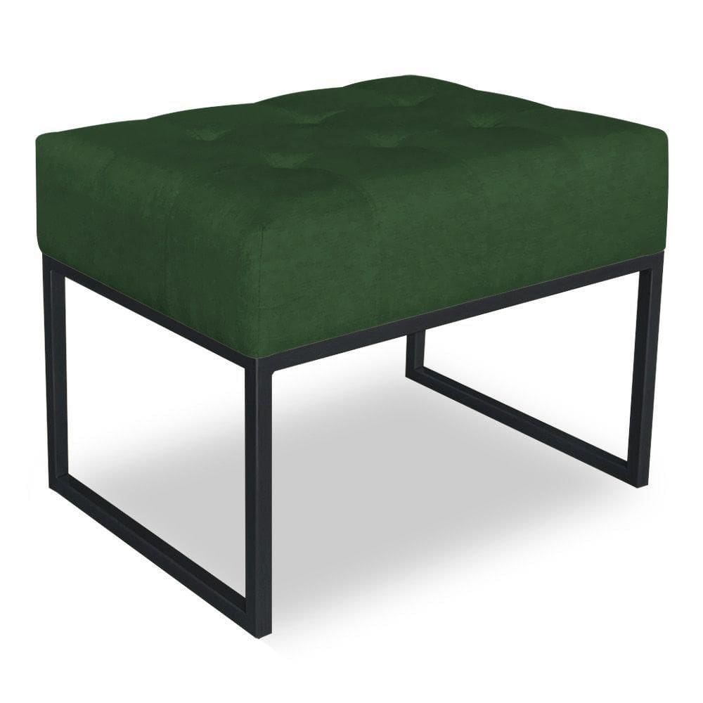 Puff Lisa Suede Verde Base Metálica Industrial Preto - Pallazio