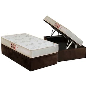 Cama Box Baú Solteiro: Colchão Espuma D33 Castor Sleep Max Relax + Base Crc Suede Brown(88x188)