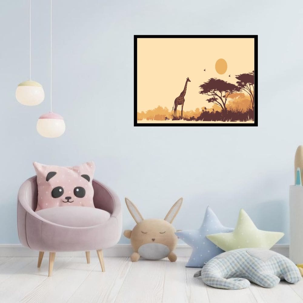 Quadro Decorativo Girafa Pôr Do Sol - 50X70Cm