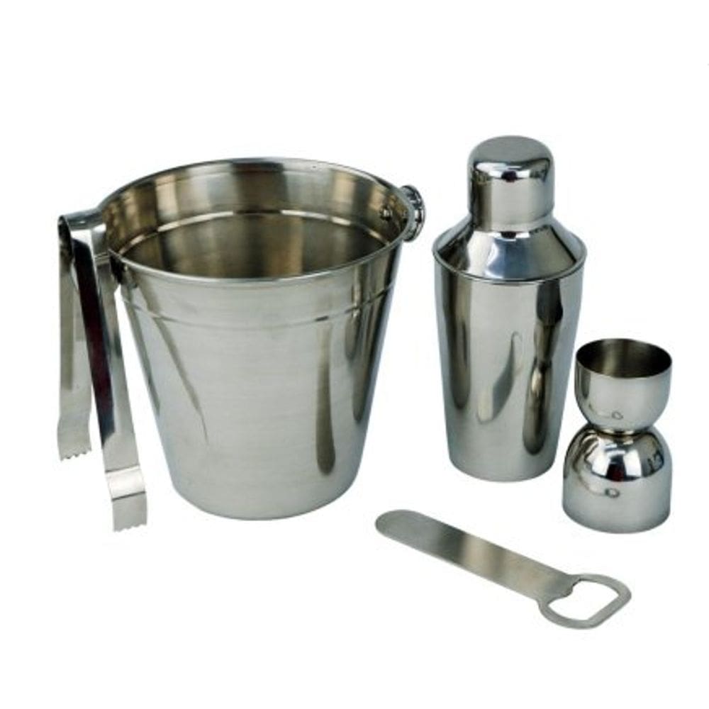 Coqueteleira Dosador Abridor Pegador Balde 5 Peças Inox