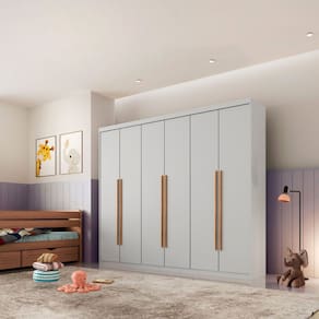 Guarda Roupa Infantil Sofia 100 MDF 6 Portas e 2 Gavetas Moderna Mobília