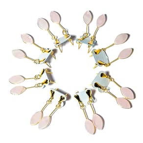 10 Brinco Navete Quartzo Rosa Ranhurado Tarraxa Dourado