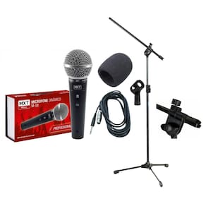 Microfone Com Fio Mxt M58 Dinamico + Espuma E Pedestal