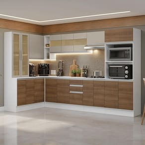 Armário de Cozinha Completa de Canto 100% MDF 447 cm Branco/Rustic/Crema Smart Madesa 02