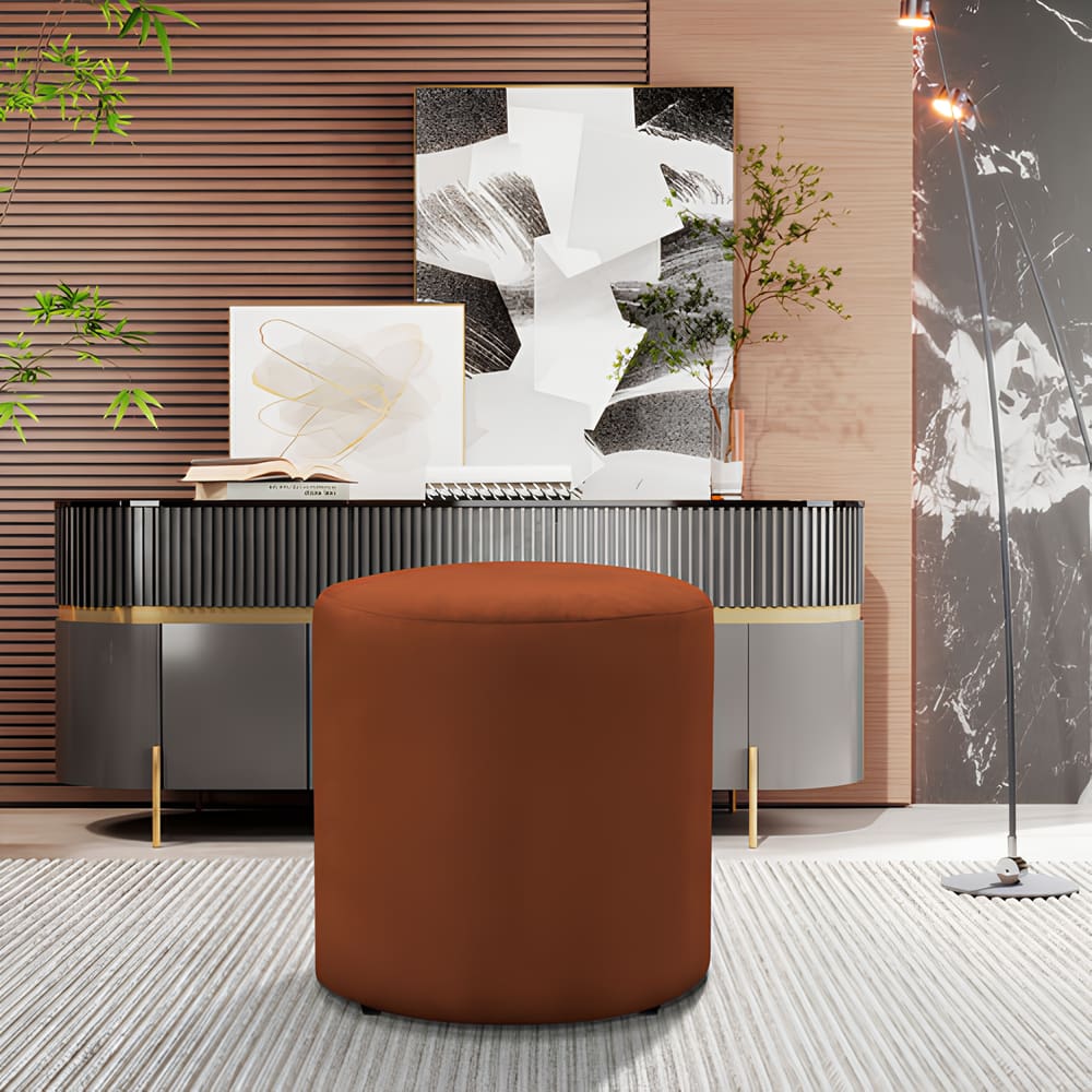 Puff Gentil Viena Redondo Linho Veludo Moderno Luxo