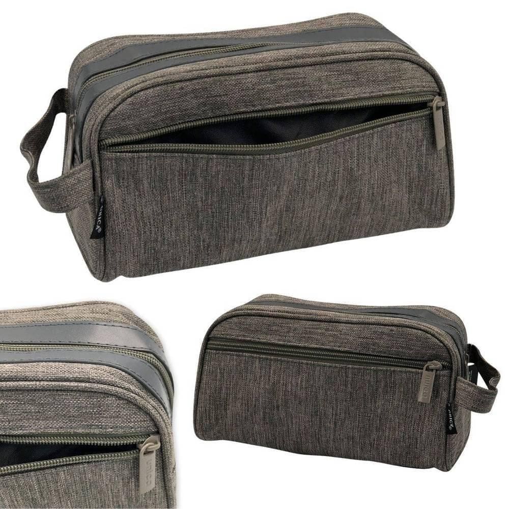 Kit 03 Necessaire Com 02 Compartimentos Nylon Bege 23X13Cm