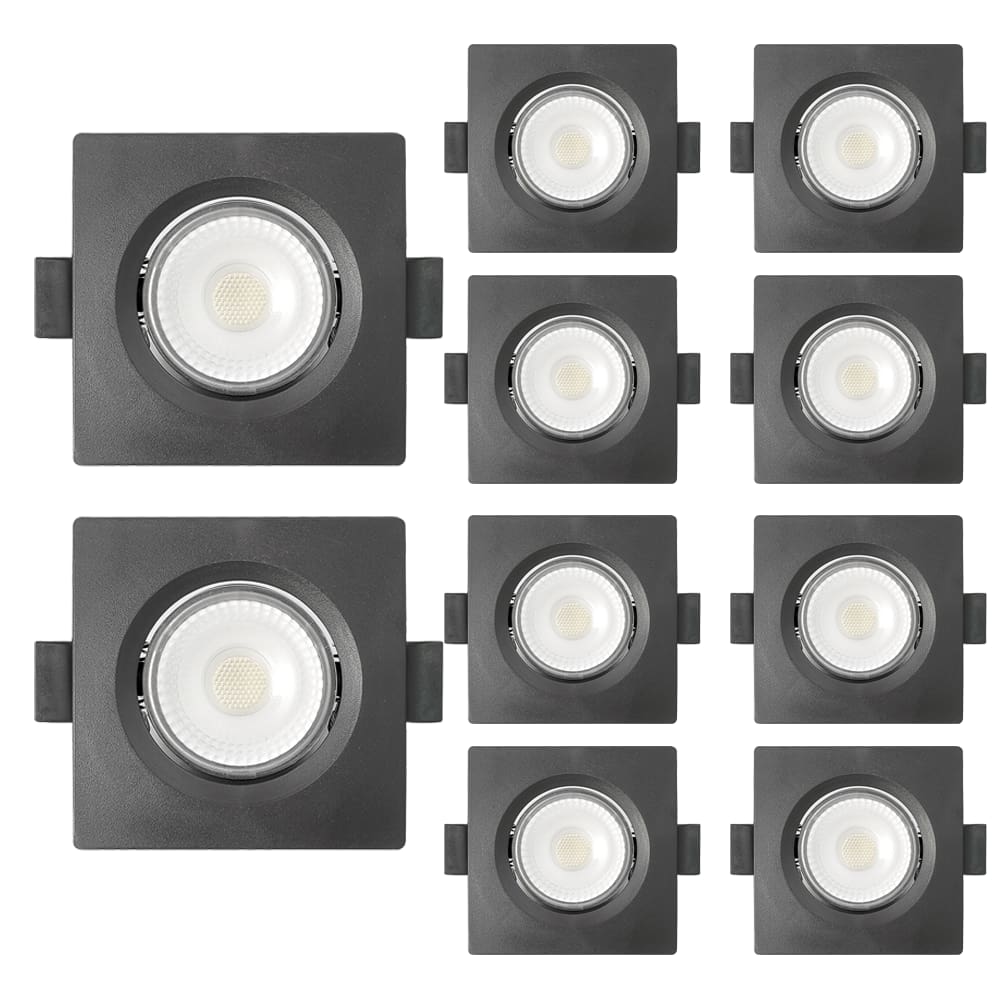 Kit 10 Spot de Led Embutir Slim MR16 Quadrado 6W Preto Bivolt 3000K Quente