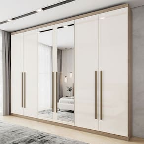 Guarda-Roupa Casal Jade 6 Portas 3 Gavetas com 4 Espelhos Rústico/Off White - Henn