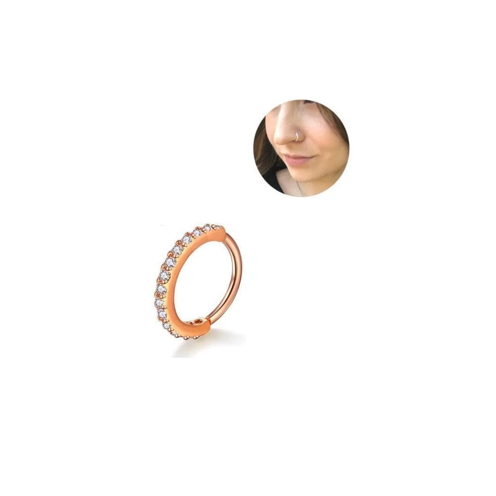 Piercing Cartilagem Nariz Argola Rose 10Mm Pedra Zirconia