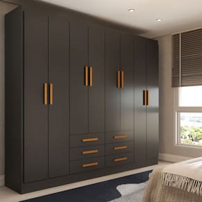 Guarda-Roupa Casal Hilton 8 Portas 6 Gavetas Black - Panorama Móveis