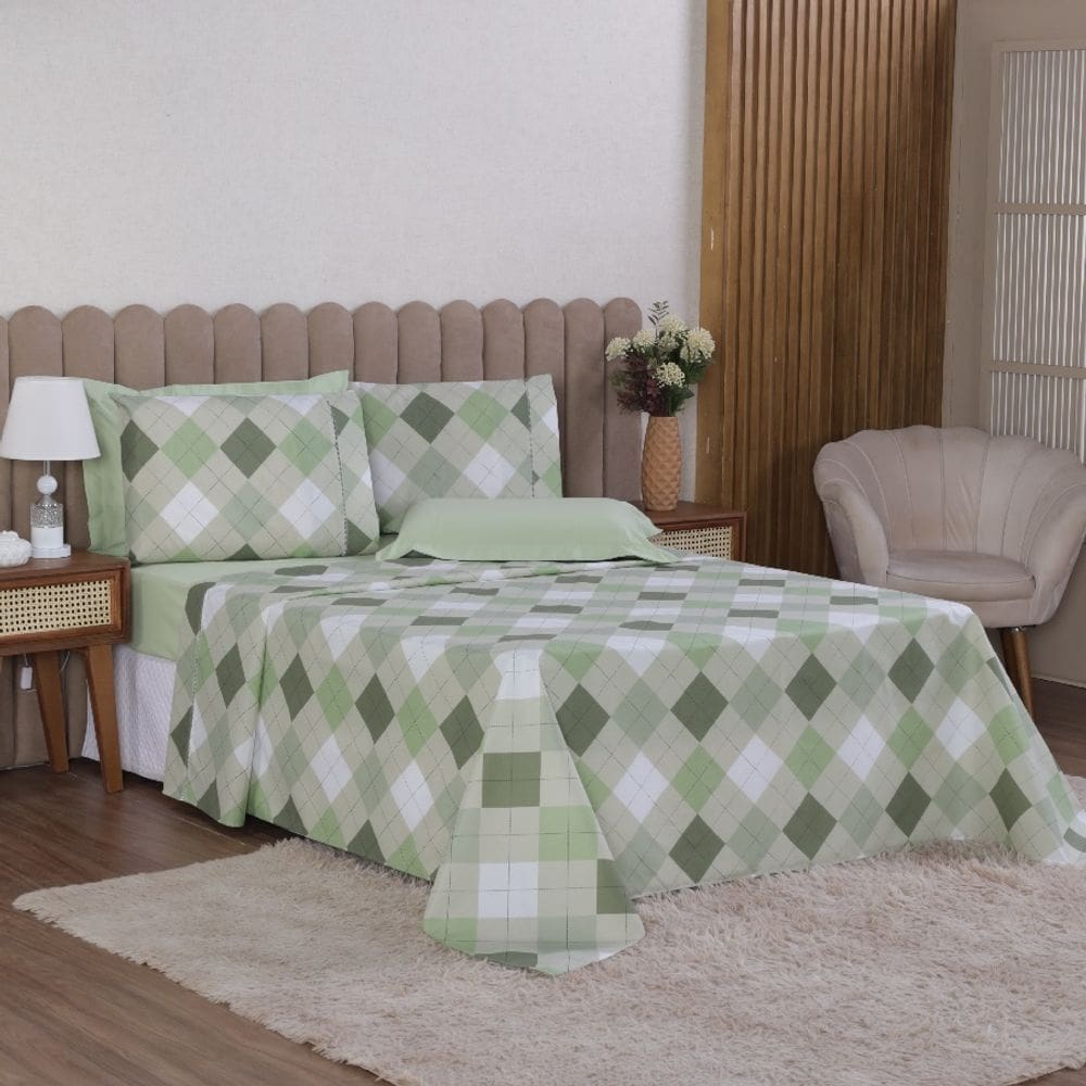Jogo de Cama Queen 4p Lençol + Fronha Esmeralda Percal 100% Algodão