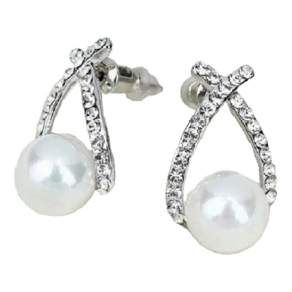 Brinco Strass E Pérola Noiva Prata Madrinha Pequeno Delicado