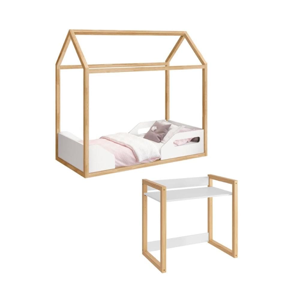 Conjunto Mini Cama Montessoriana e Mesa Zoe - Reller - Pinus