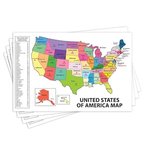 Pôster Mapa dos Estados Unidos Educacional dos EUA com capital do estado