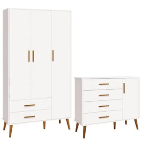 Cômoda Sapateira e Guarda-Roupa Isis Reller Retrô 3 Portas