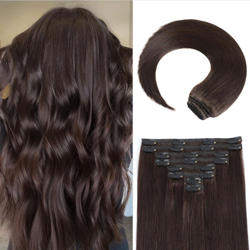 Extensões de cabelo Clip in MEYOFUN Dark Brown 22 polegadas 110g