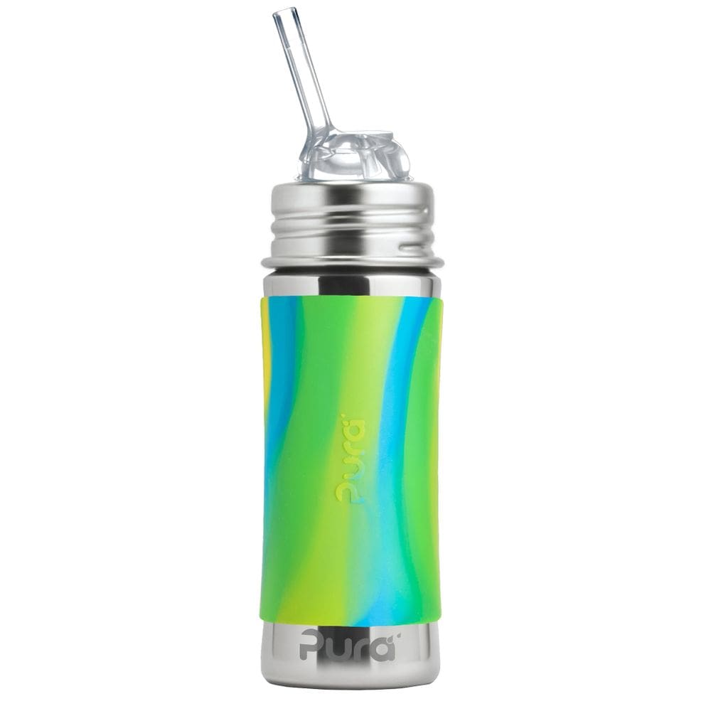 Garrafa de palha Pura Kiki 325ml em aço inoxidável com manga Aqua