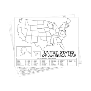 Pôster do mapa: Estados Unidos, EUA, educacional, com abreviatura estadual