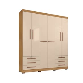 Guarda Roupa De Casal 6 Portas e 6 Gavetas Sem Espelho Durham Carvalho Americano - Off White - EdeCasaMóveis