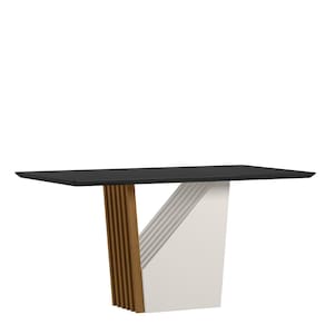 Mesa Jantar Retangular 160 x 90 Com Vidro 3mm Luna Sem Cadeiras-Ype/Preto - ÉdeCasaMóveis