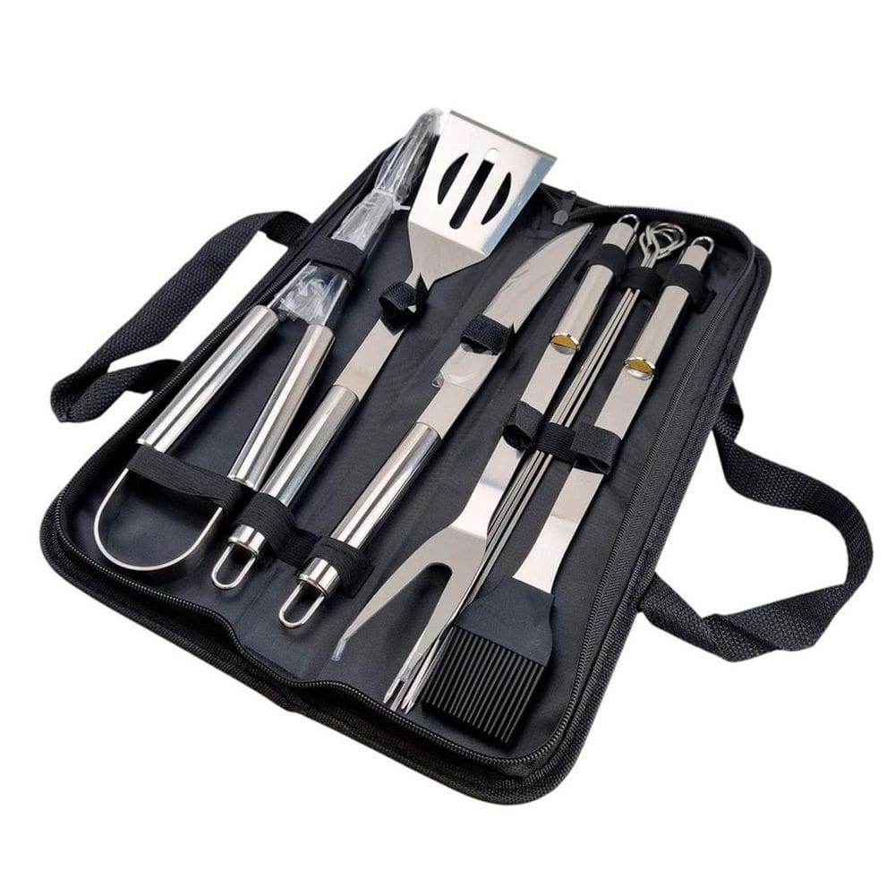 Kit Churrasco Portátil Com Peças Reforçadas Em Estojo
