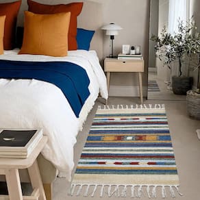 1 Tapete Quarto Kilim Algodão Beira Cama 60X90 M08
