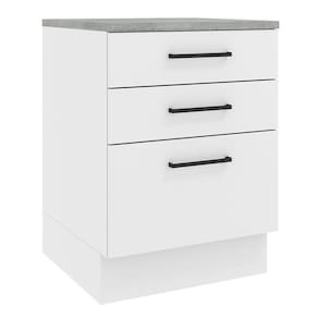 Balcão Madesa Agata 60 Cm 3 Gavetas - Branco Rustic/branco