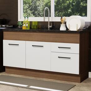 Balcão De Pia 150 Cm 2 Portas E 2 Gavetas Rustic/branco