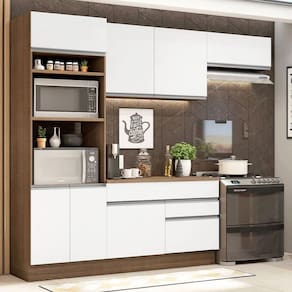 Armário De Cozinha 270cm Rustic/Branco 14 Rustic/Branco