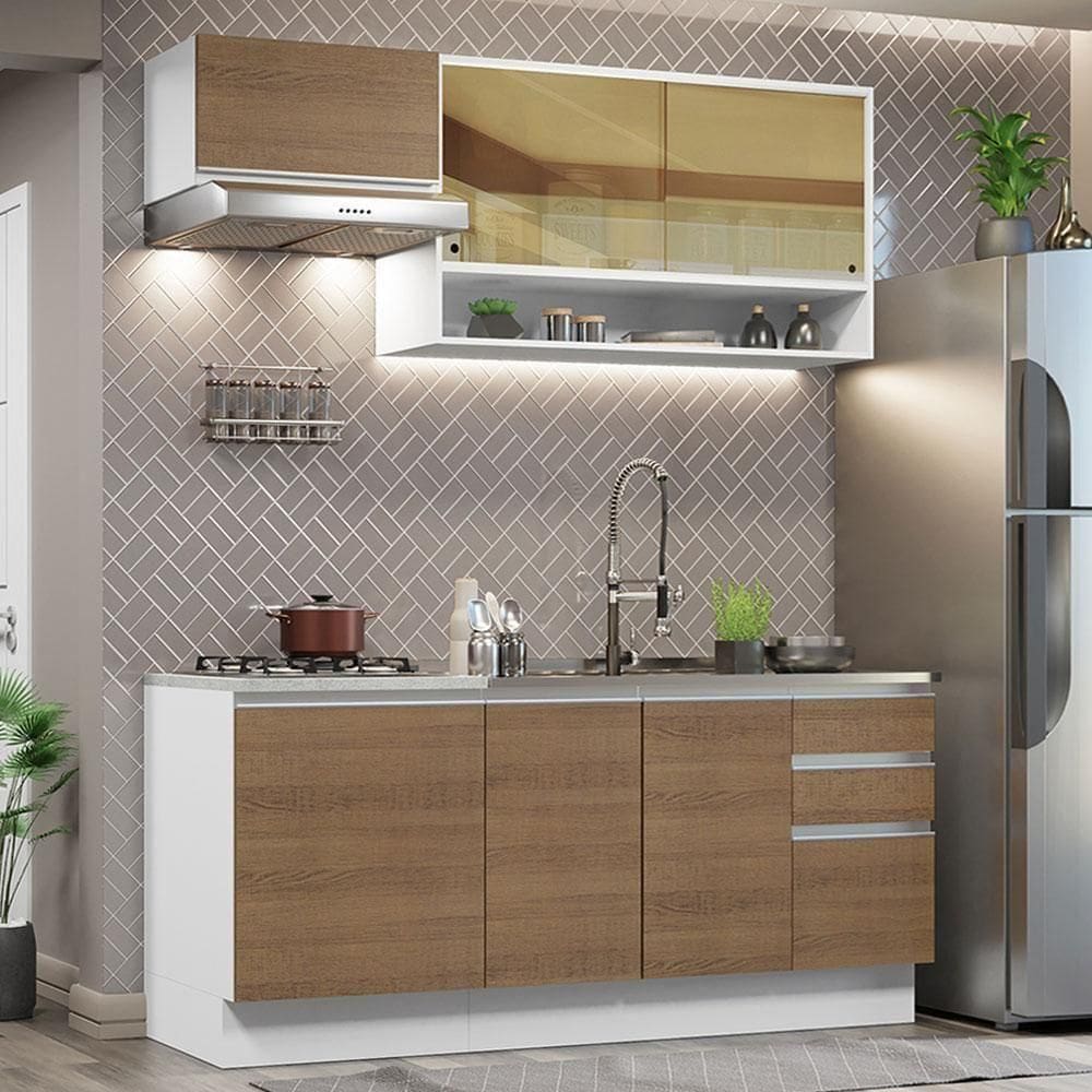 Cozinha Completa 180008 Com Armário E Balcão Branco/Rustic