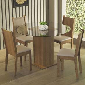 Conj. Mesa Tampo De Vidro 4 Cadeiras Rustic/bege