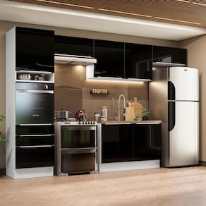 Cozinha Completa 340001 Com Armário E Balcão Branco/Preto