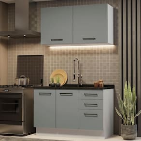 Cozinha Compacta 120001 Com Armário E Balcão Branco/Cinza
