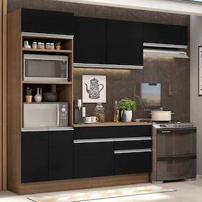 Armário De Cozinha 270cm Rustic/Preto 14 Rustic/Preto