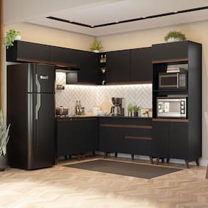 Armário De Cozinha Completa De Canto 472cm Preto 01 Preto