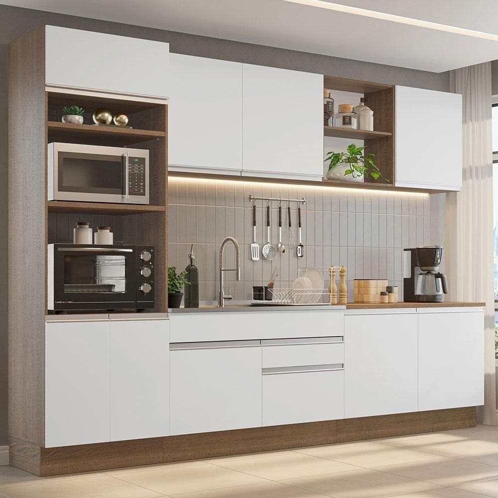 Armário De Cozinha 310cm Rustic/Branco