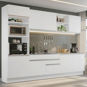 Armário De Cozinha Completa 310cm Branco Glamy 02 Branco