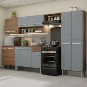 Cozinha Completa Com Armário E Balcão Rustic/Cinza