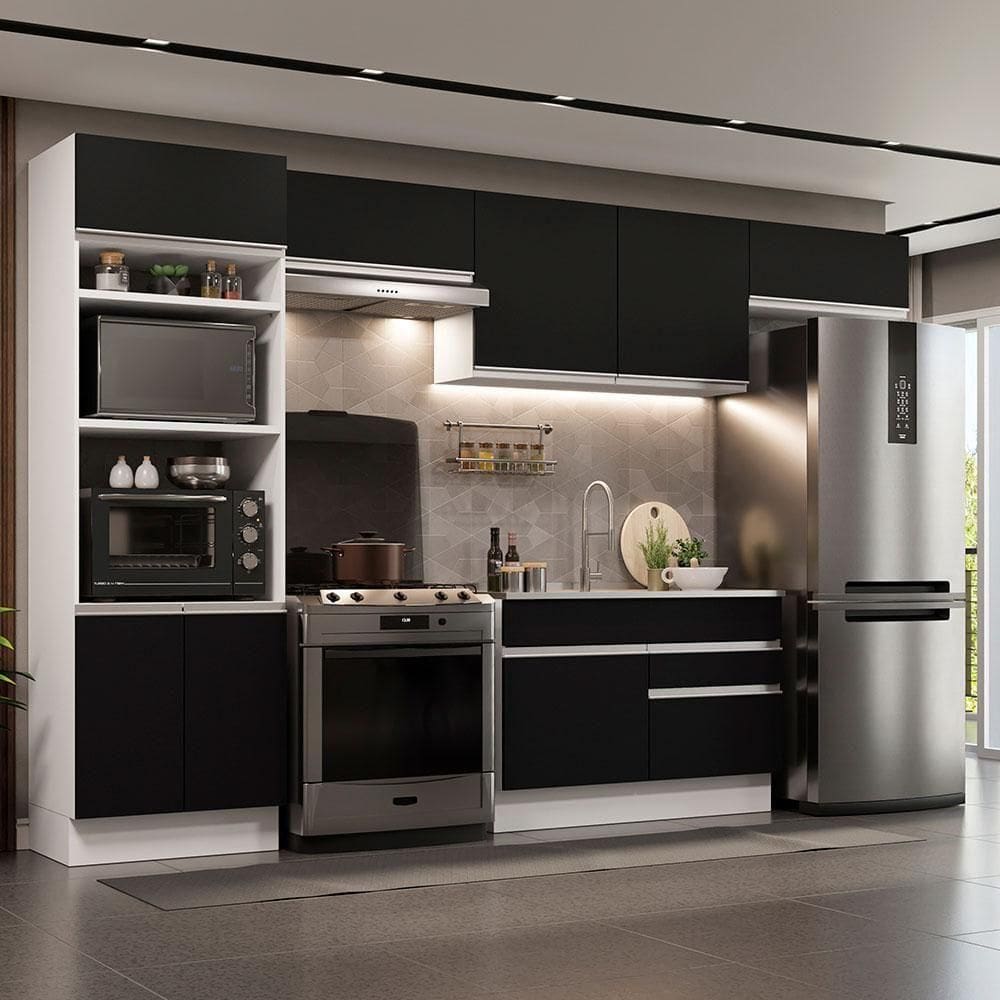 Cozinha Completa 350001 Com Armário E Balcão Branco/Preto