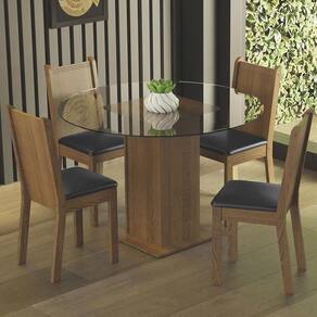 Conj. Mesa Tampo De Vidro 4 Cadeiras Rustic/Preto