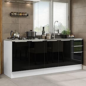 Kit Com 2 Balcões De Cozinha 4 Portas 3 Gavetas Branco/Preto