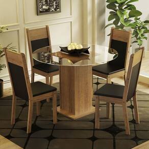 Conj. Mesa Tampo De Vidro 4 Cadeiras Rustic/Preto