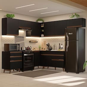 Armário De Cozinha Completa De Canto 462cm Preto 03 Preto