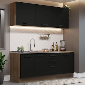 Cozinha Completa 180001 Com Armário E Balcão Rustic/Preto