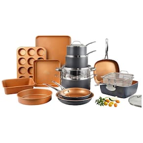 Conjunto de Panelas e Frigideiras Antiaderentes e Utensílios, 20 Peças, GOTHAM STEEL, Cinza