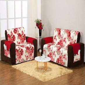 Protetor De Sofá 2 E 3 Lugares Floral Vermelho