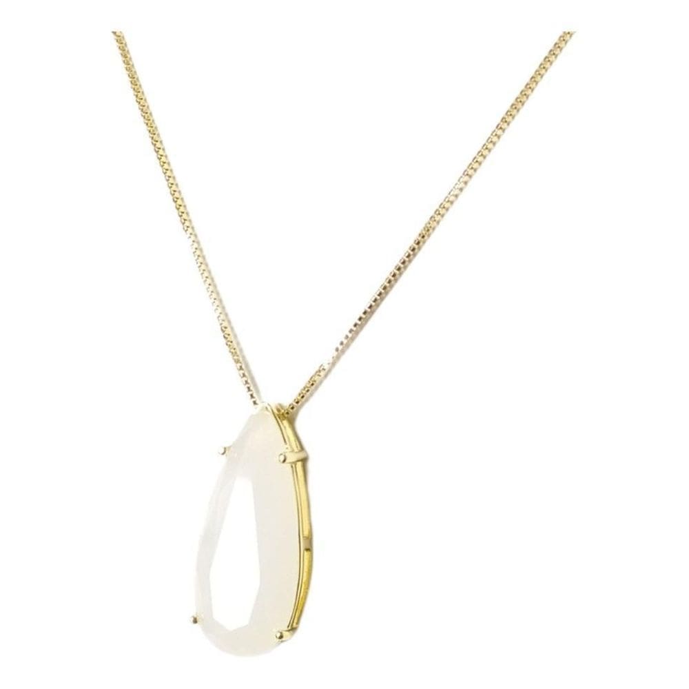 Colar Pedra Zirconia Gota Branca Leitosa Folheado Ouro 18K